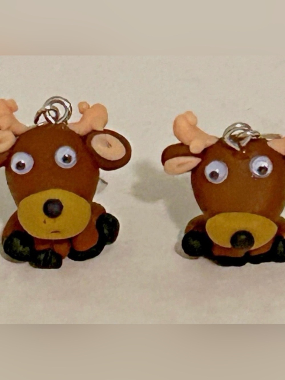 Brown and Black Reindeer Earrings with googly eyes silver fishhooks 1” Christmas